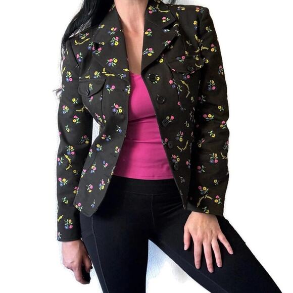 Moschino Jeans Y2K 2000s Black & Pink Floral Jacket Blazer Size US 10
